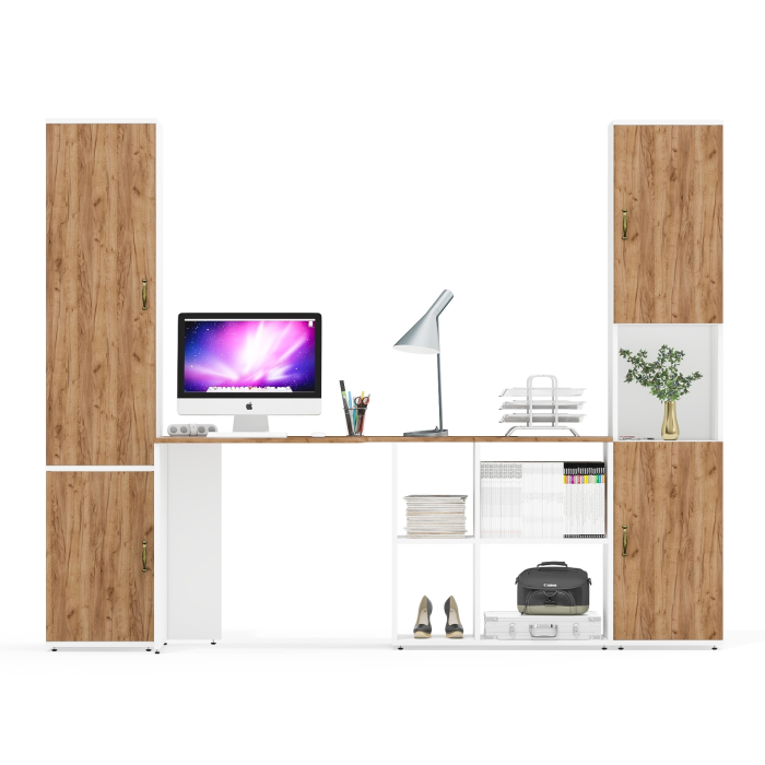 Домашние кабинеты, Пенал с открытой нишей с компьютерным столом Лидер-8 и узким шкафом на 5-ть полок