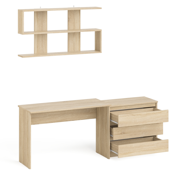 Прямые компьютерные столы, Комод три ящика Мори 800 с письменным столом 1200 и навесной полкой 1200