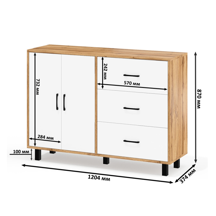 С зеркалом, Стол косметический с подсветкой 110 и тумба-комод с тремя ящиками и дверками 123-1204