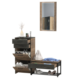 Тумба для обуви с ящиками и обувница с сиденьем с зеркалом Трувор