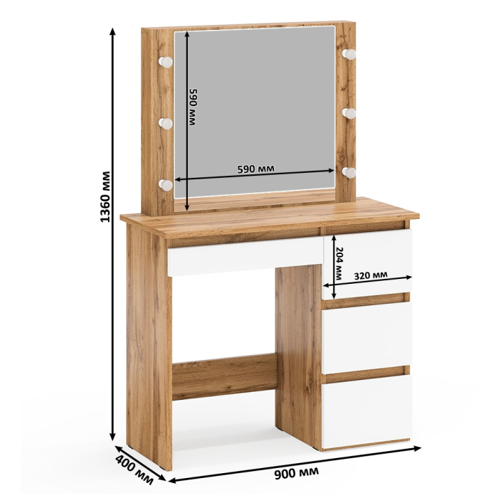 Спальные гарнитуры, Кровать с прикроватным блоком с ящиками Ксения 1200 и туалетный столик с подсветкой Сура