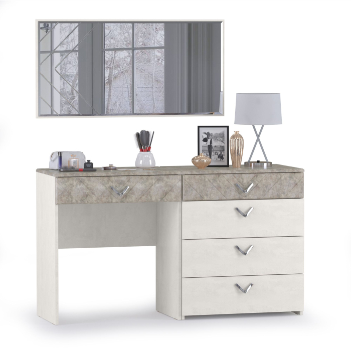 Туалетные столики, Стол туалетный с комодом и зеркалом Амели 13.106+12.48+Зерк шёлковый камень/бетон чикаго беж
