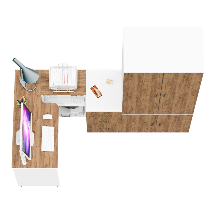 Домашние кабинеты, Платяной шкаф 19Б с рабочим столом-трансформером и тумбочкой для бумаг и документов