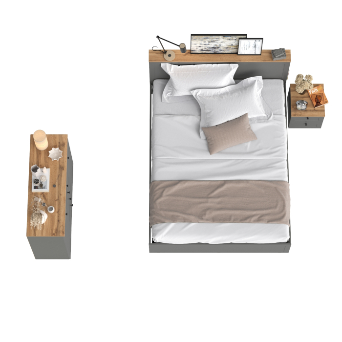 Спальные гарнитуры, Кровать Остин 1600 с ортопедическим основанием с тумбой-комодом и тумбой прикроватной