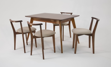 Стол Сканди 120 орех со стульями Франк Орех велюр бежевый