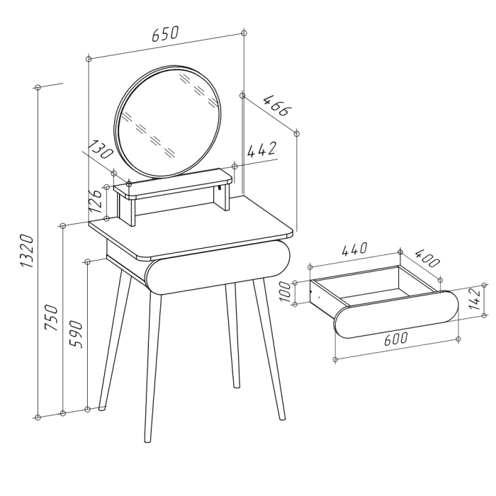 С зеркалом, Трюмо белое воздушное 4-25920