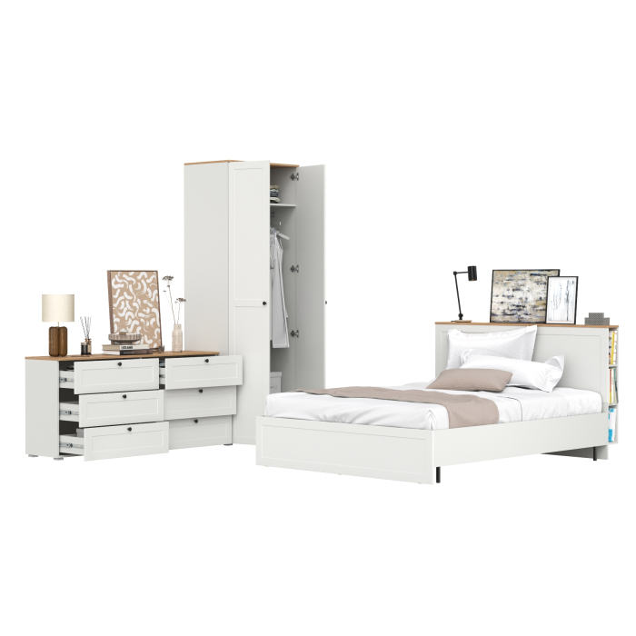 Спальные гарнитуры, Кровать со спальным местом 1600х2000 с ортопедическим основанием и платяной шкаф с комодом Остин 16.240