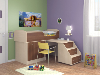 Кровать-чердак "Дюймовочка 2" (Дуб молочный)