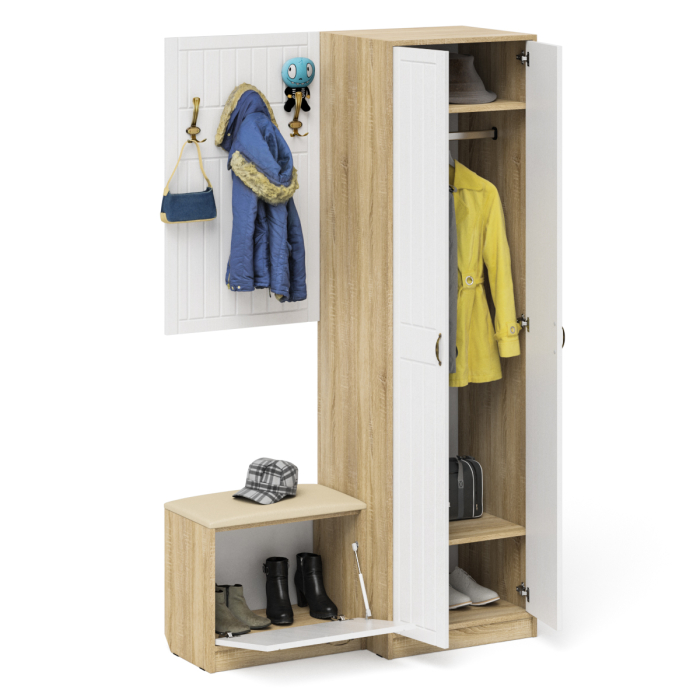 Прихожие, Шкаф в прихожую с обувницей с сиденьем и вешалкой П-6 № 12 МДФ фрезеровка прованс