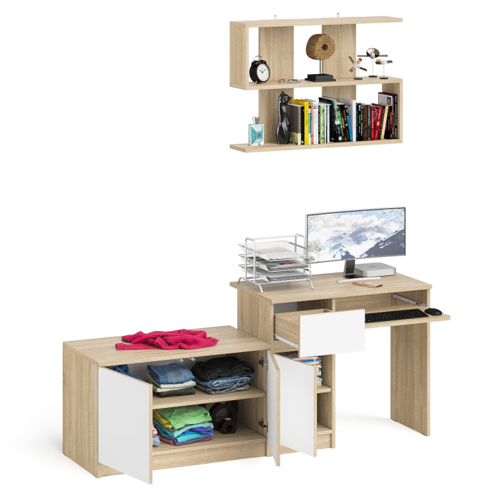 Прямые компьютерные столы, Компьютерный стол Мори МС-1 левый с тумбой две дверки и полкой