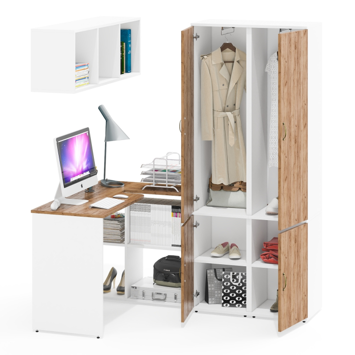 Домашние кабинеты, Два пенала для одежды и бумаг Лидер-8 с навесной полкой с письменным столом