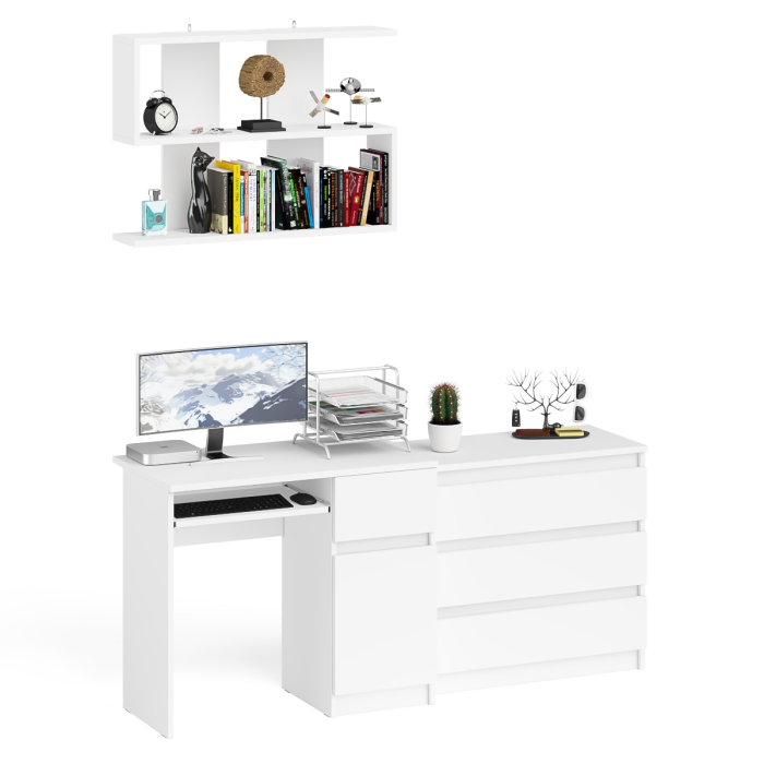 Прямые компьютерные столы, Комод три ящика МК800.1 с компьютерным столом Мори МС-1 правый и навесной полкой 900