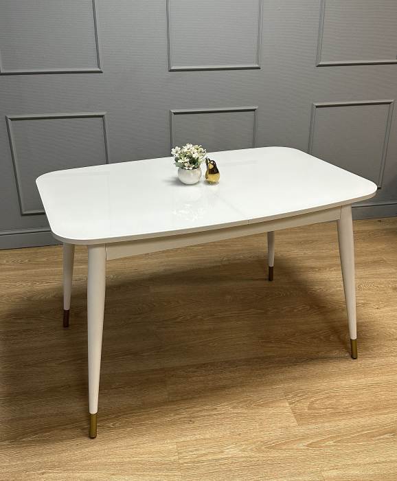 Обеденные столы, Стол Kenner K1250 раздвижной, стекло белое глянец