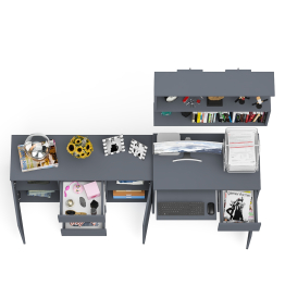 Компьютерный стол МС-1 тумба справа с комодом-тумбой и верхней открытой полкой