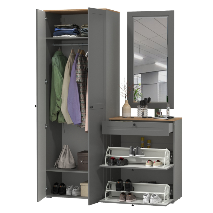 Прихожие, Шкаф двудверный для прихожей и обувница с зеркалом Остин