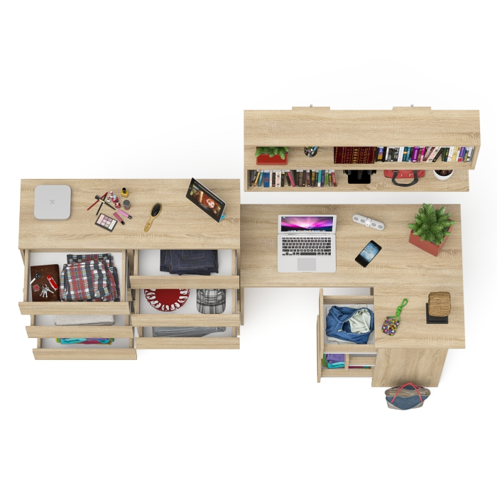 Домашние кабинеты, Набор мебели из углового компьютерного стола Мори МС-16 правого с книжной полкой и комода МК1200.10