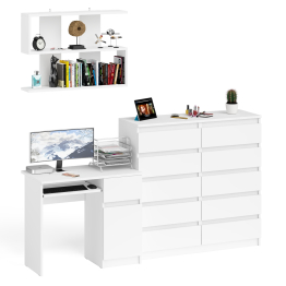 Стол компьютерный Мори МС-1 правый с комодом на 10-ть ящиков и навесной полкой 900