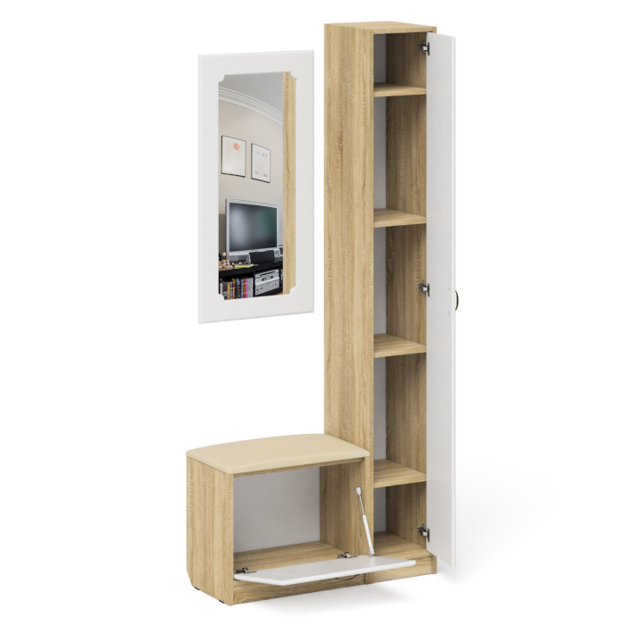 Прихожие, Обувница с сиденьем зеркало и пенал П-6 МДФ фрезеровка ромб