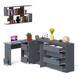 Тумба-комод МК1600.1 Мори с навесной книжной полкой и угловой компьютерный стол МС-16 правый