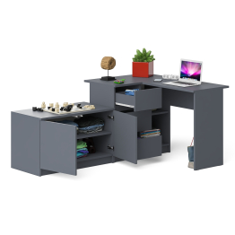 Компьютерный угловой стол левое исполнение с широкой тумбой Мори МА-900