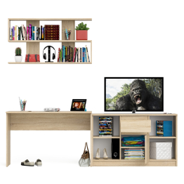 Тумба большая с дверками и нишами с письменным столом Мори и верхней полкой на 1200