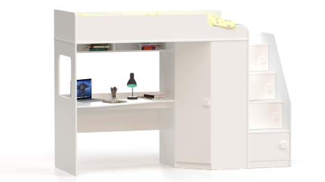 Кровать-чердак с угловым шкафом и столешницей Ridgimmi 11