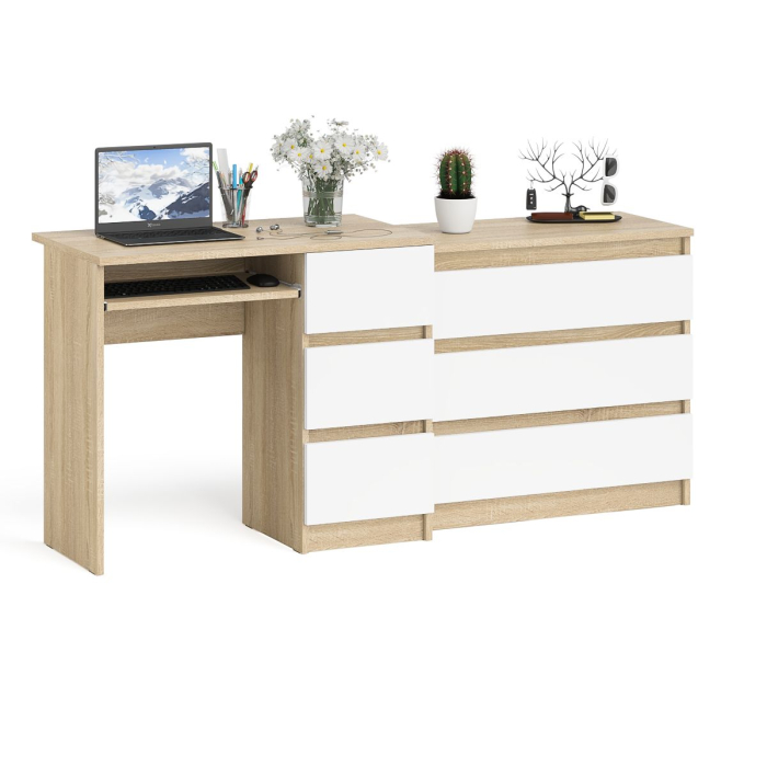Домашние кабинеты, Компьютерный стол с тремя ящиками МС-6 правый с комодом на три ящика Мори