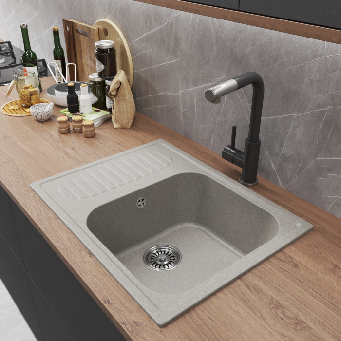 Кухонные мойки, Мойка ML-GM18 с крылом, 640*490*190мм NEW*