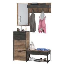 Обувница с сиденьем и обувница высокая с вешалкой и зеркалом Трувор