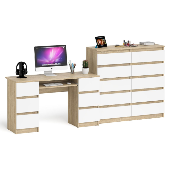 Компьютерные столы, Компьютерный стол с панелью для клавиатуры МС-2 с комодом МК-1200 10 ящиков Мори