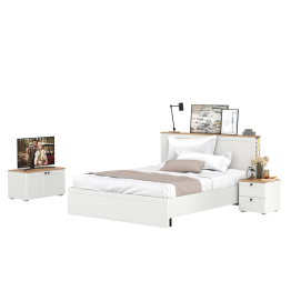 Кровать двуспальная с ортопедическим основанием Остин с прикроватной тумбочкой и тумбой 13.257