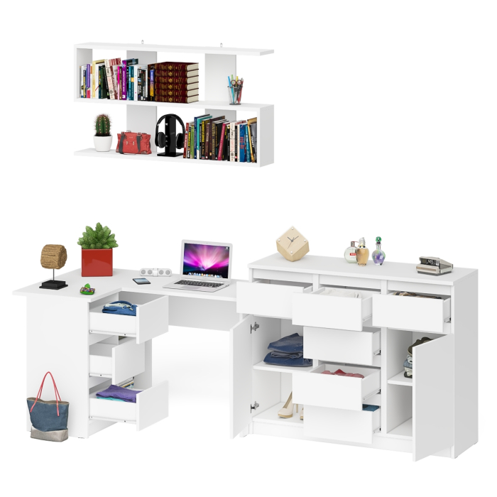 Домашние кабинеты, Стол компьютерный угловой Мори МС-16 левый с комодом МК1200.4 и навесной открытой полкой 1200