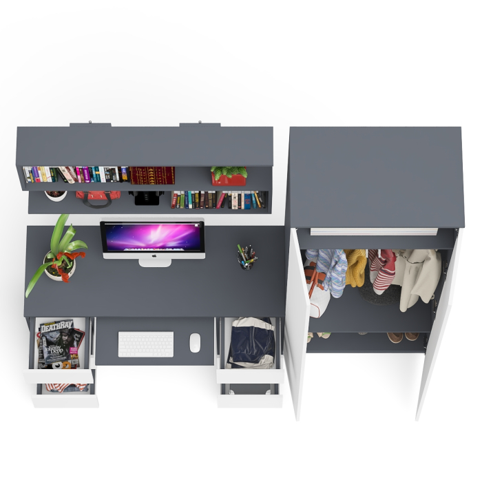 Домашние кабинеты, Платяной шкаф две двери Мори МШ800.1 с компьютерным столом и полкой навесной