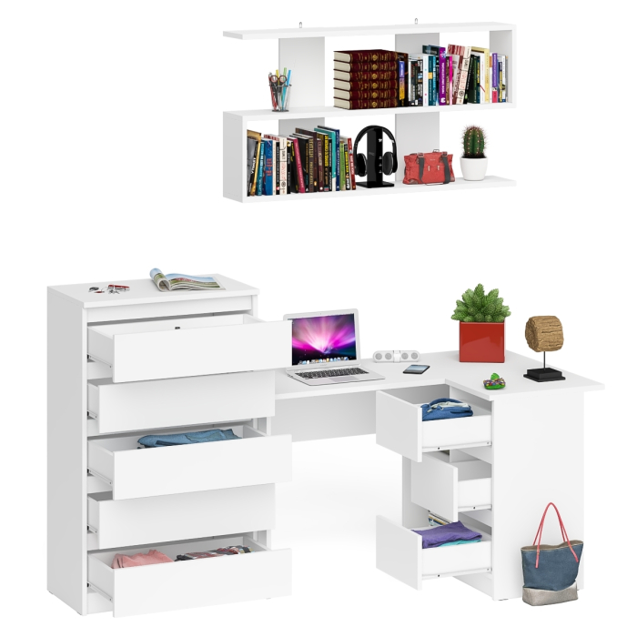 Домашние кабинеты, Комод Мори МК700.5 со столом компьютерным угловым МС-16 правым и открытой полкой 1200