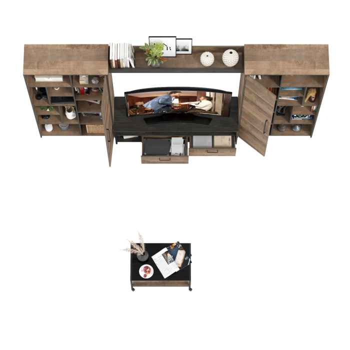 Стенки для гостиной, Модульная мебель для гостиной в стиле лофт Трувор № 142 с журнальным столиком