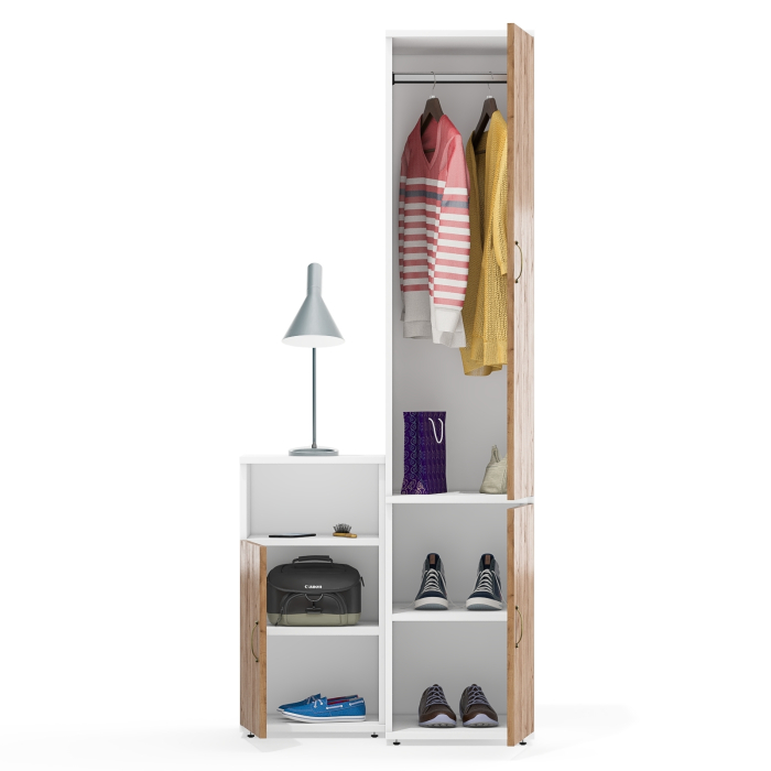 Домашние кабинеты, Пенал глубокий с вешалкой для одежды и полкой и тумба с открытой нишей Лидер-8