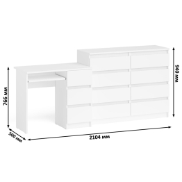 Комод Мори МК1200 8-мь ящиков со столом компьютерным МС-6 правым