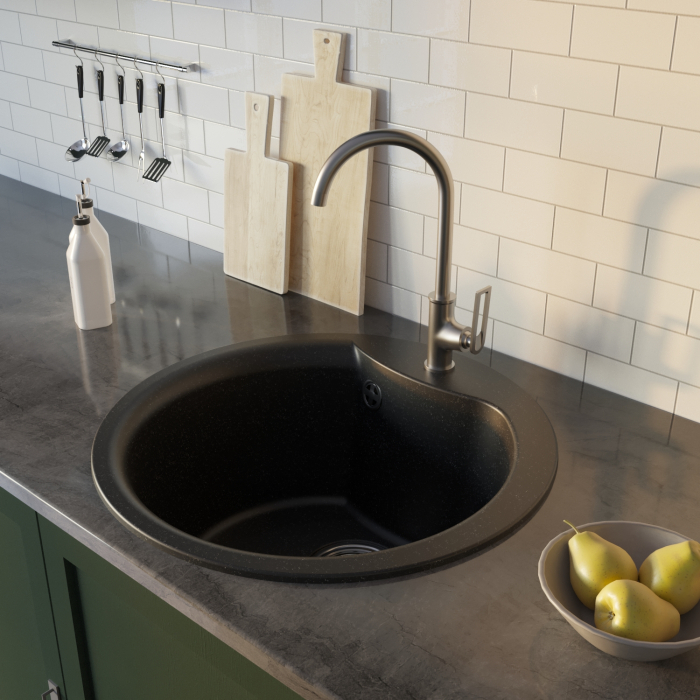 Кухонные мойки, Мойкa ML-GM12 круглая, 480мм (глуб. чаши 210) NEW*