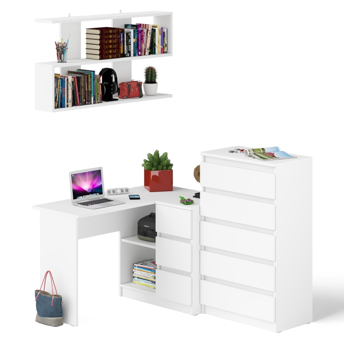 Домашние кабинеты, Комод Мори МК700.5 со столом компьютерным угловым МС-16 правым и открытой полкой 1200