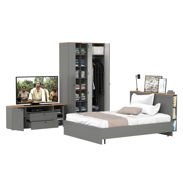 Спальные гарнитуры, Спальня из кровати Остин 11.53 с основанием 1600 и 3-х дверного шкафа для одежды и ТВ-тумбы 16.47
