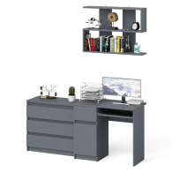 Прямые компьютерные столы, Однотумбовый стол компьютерный Мори МС-1 левый с комодом три ящика и навесной полкой 900