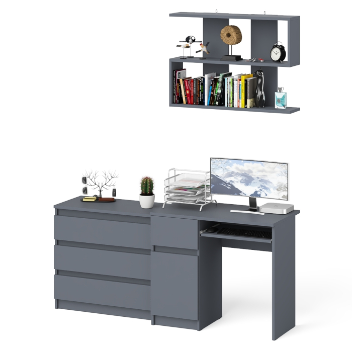 Прямые компьютерные столы, Однотумбовый стол компьютерный Мори МС-1 левый с комодом три ящика и навесной полкой 900