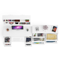 Полка Мори 1200 с письменным столом Мори МС-2 и комодом на восемь ящиков