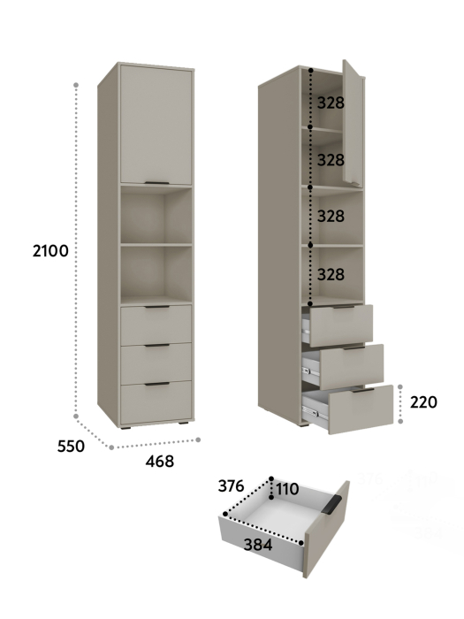 Шкафы одностворчатые, Пенал Оптима ОП-03