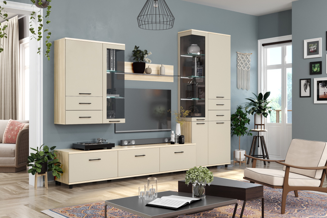 Стенки для гостиной, Модульная гостиная Грейс композиция 11  Ясень Асахи