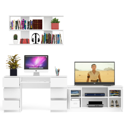 Письменный стол Мори МС-2 с ТВ-тумбой 1200 и навесной полкой 1200