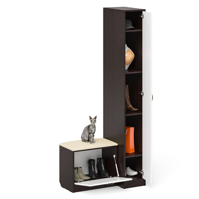 Прихожие, Пенал П-6-500 с обувницей с мягким сиденьем фрезеровка ромб