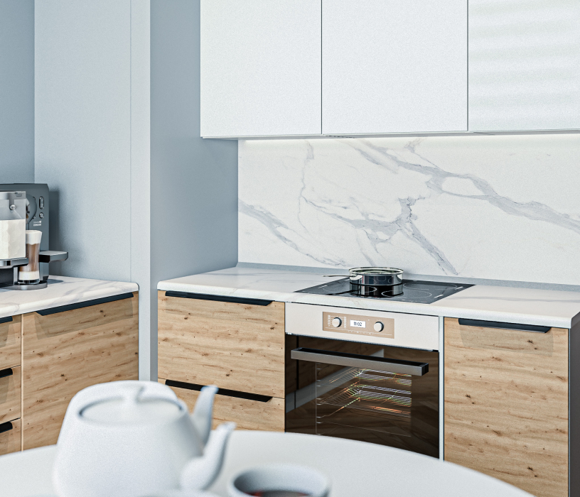 Кухонные гарнитуры, Кухонный гарнитур Регина Белый/Лофт Дуб Дикий, Белый глянец 2,4х1,6 м