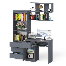 Рабочее место из стола компьютерного МС-1 левый со стеллажоми и настенной полкой Мори