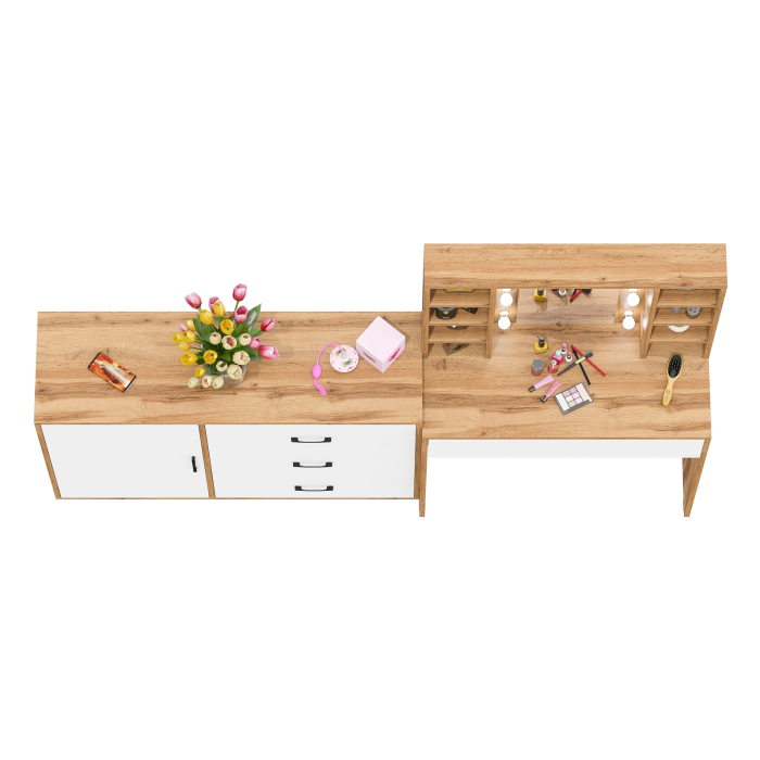 Туалетные столики, Туалетный столик с подсветкой 115 и комод с дверкой и 3-мя ящиками 122-1204